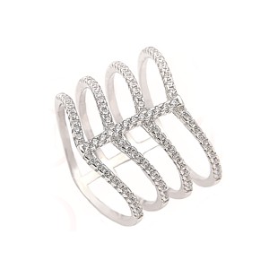 Rhodium plated Sterling Silver Chevron CZ Ring